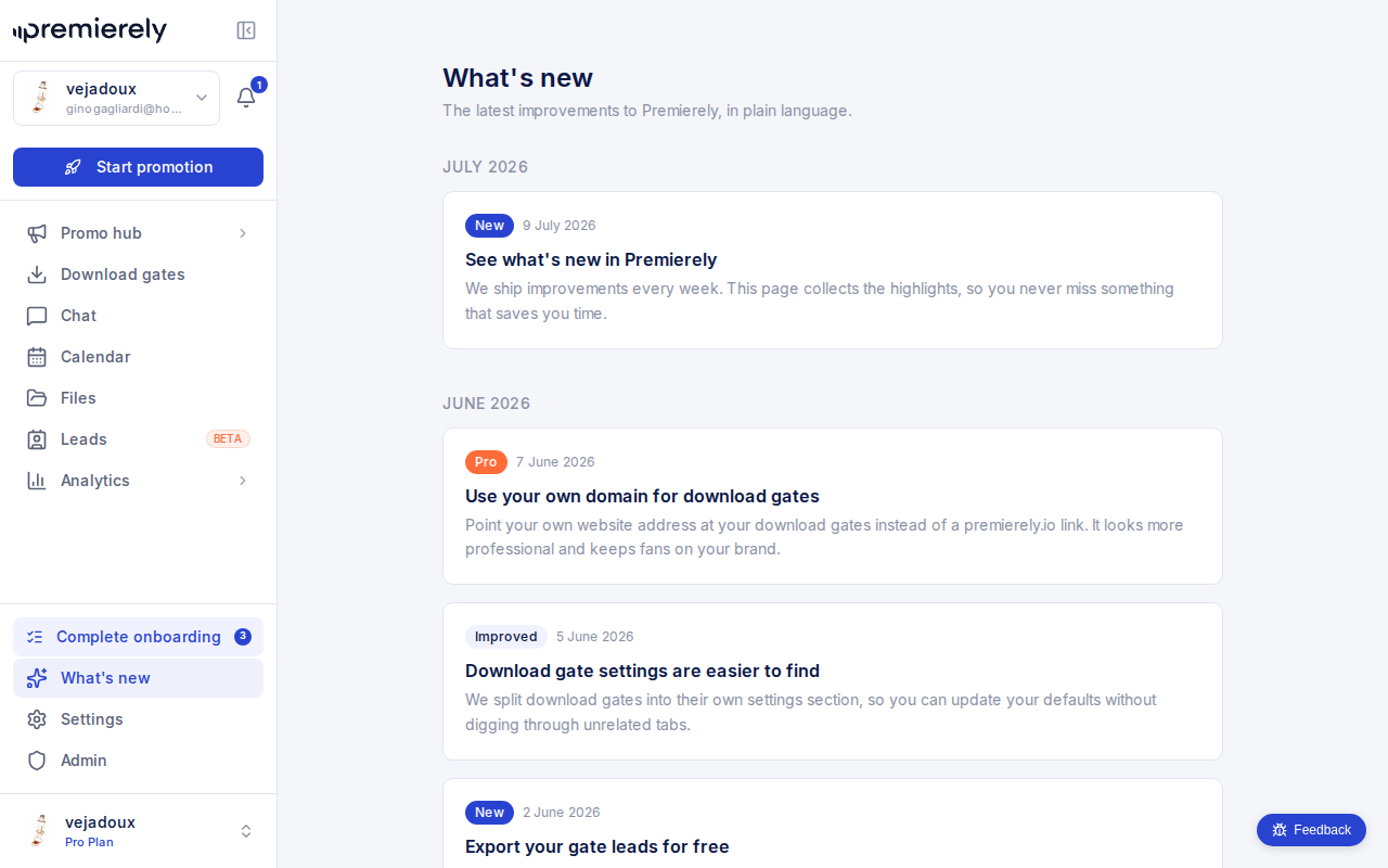 The What's new page