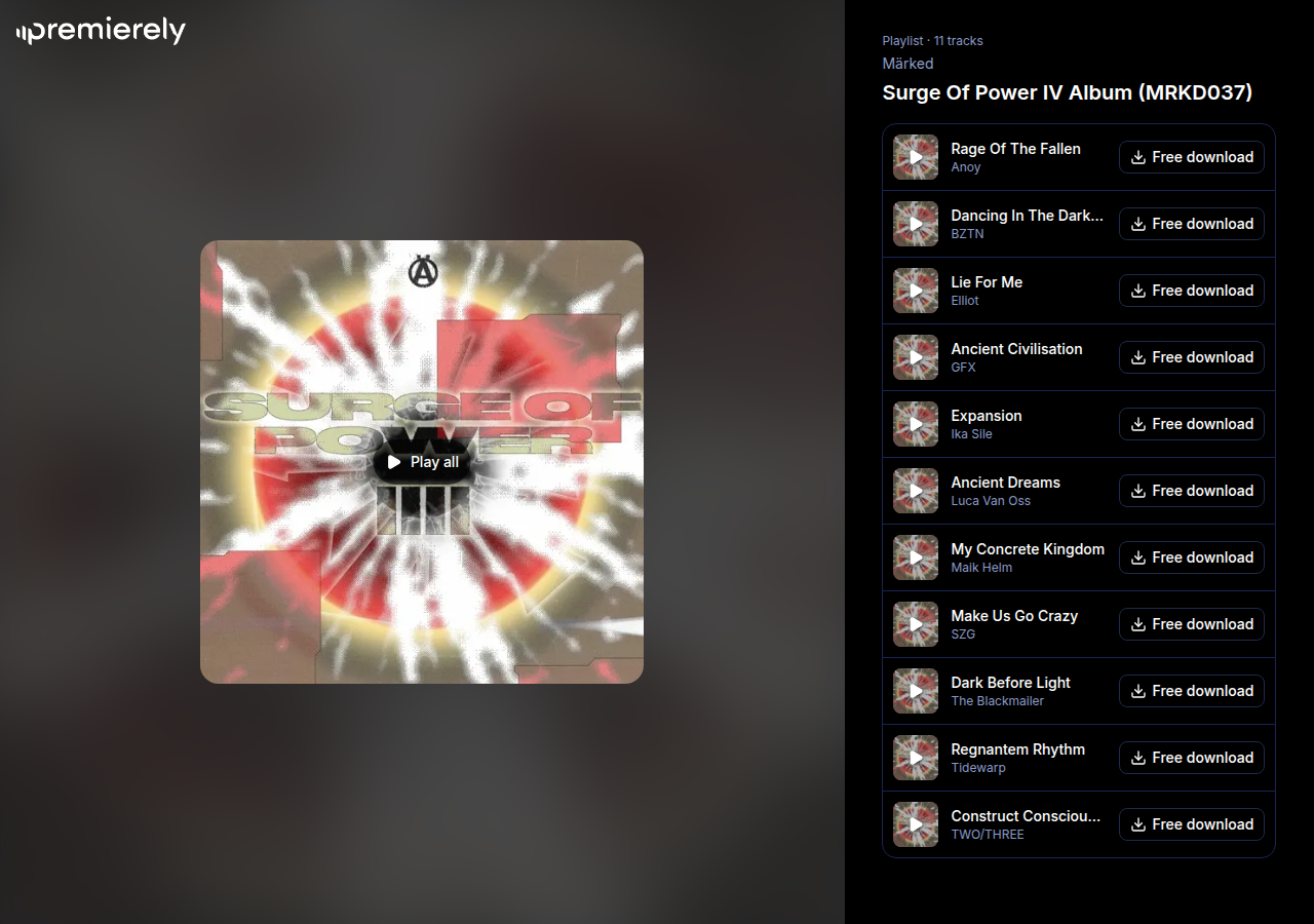 A public download gate playlist page with a real release